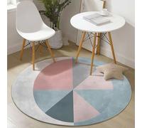 Alfombra Redonda 60 cm con patrón Imágenes geométricas Bloques Color Simples, Lavable a máquina para terraza Cocina Pelo Corto Suave, alfombras de habitacion Juvenil, Blanco Roto Cian Claro