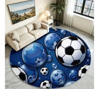 Alfombra redonda 60 cm lavable a máquina, antideslizante, pelo corto, bola de fútbol burbuja suave, decoración para sala de estar, dormitorio, cocina, comedor, oficina (azul)