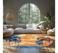 Alfombra redonda 60cm（Redondo） Alfombras lavables cálida al atardecer antideslizante suave de pelo bajo alfombra abstracta grande y moderna palmera alfombras interior salón dormitorio comedor