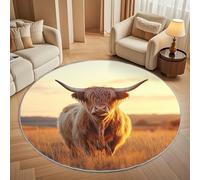 Alfombra Redonda 80 cm Animal del Ganado de Las Tierras Altas Salon Antideslizante Lavables Pradera Al Atardecer Suave Alfombra Redonda Pelo Corto para Dormitorio Infantil e Decoración Hogar