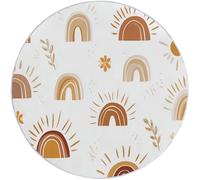 Alfombra Redonda 80 cm, Bohemia Arcoíris Sol Antideslizante Lavable Suave Pelo Corto Alfombra para Sala de Estar Dormitorio Pasillo Cocina Estudio Decoración del Hogar, Marrón Blanco