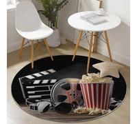 Alfombra Redonda 80 cm Contemporáneo Tablero De Cine Palomitas De Maíz Antideslizante Alfombras Redondas, Lavables en Lavadora Habitacion Dormitorio Comedor Alfombras Pelo Corto, Rojo Negro