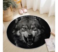 Alfombra Redonda 80 cm, Naturaleza Animales Ira Lobo Antideslizante Lavable Suave Pelo Corto Alfombra para Sala de Estar Dormitorio Pasillo Cocina Estudio Decoración del Hogar, Negro Marrón