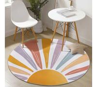 Alfombra Redonda 90 cm, Geometría Líneas Sol Antideslizante Lavable Suave Pelo Corto Alfombra para Sala de Estar Dormitorio Pasillo Cocina Estudio Decoración del Hogar, Naranja Blanco
