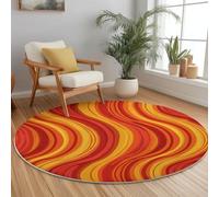 Alfombra Redonda 90 Cm Patrón De Onda Abstracto Color Naranja Lavable A Máquina Alfombra Antideslizante para Dormitorio Sala De Estar Cocina Decoración del Hogar