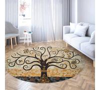 Alfombra Redonda Abstracta árbol Vida Alfombra Antideslizante Lavable Estilo Retro Alfombras círculo Entrada Suave y Delgada para Dormitorio Oficina Debajo Escritorio 160cm