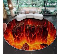 Alfombra Redonda Abstracto Fantasía Rocas Fuego Para Sala De Estar, Lavable A MáQuina Antideslizante De Pelo Bajo Y No Desprende Pelo - Alfombras Para Sala De Estar Dormitorio SalóN 90 cm (Rond) Rojo
