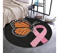Alfombra redonda acogedora, absorbente y antideslizante, 61 cm | Diseño moderno, mariposa monarca, lazo rosa de concientización sobre el cáncer de mama, decoración para el suelo, ideal para cocina, of