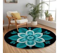 Alfombra Redonda Aguamarina, Alfombras Ultrasuave Lavable de Pelo Corto Minimalismo Floral Elegante Hoja - Alfombra Redonda Antideslizante para Sala de Estar Dormitorio 120 cm