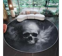 Alfombra Redonda Alas de Calavera gótica Lavable a máquina, Antideslizante, de Pelo bajo y no desprende Pelo 100 cm (Round) para Sala de Estar, Dormitorio salón Gris
