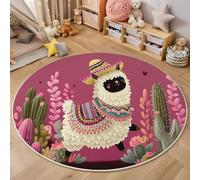 Alfombra Redonda Alpaca Cactus Sombrero, Alfombra Rosa Resistente a Las Manchas, Alfombras Franela Dibujos Animados Diversión Antideslizante, para Salón Sofá Mesa de Café Estudio Comedor 120cm