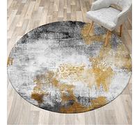 Alfombra redonda antideslizante de 110 cm, diseño abstracto de tinta en dorado, blanco y negro, alfombra moderna lavable para decoración de sala de estar y dormitorio infantil