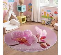 Alfombra redonda antideslizante de 120 cm, elegante alfombra redonda de orquídea floral para debajo de la mesa, color rosa y morado, suave, de pelo bajo, modernas, minimalistas, para sala de estar