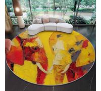 Alfombra Redonda Antideslizante de Franela 140 cm, Amarillo Naranja Pelo Corto Suave, Abstracto Estilo Pintura al óleo Elefante Textura Diseño, Alfombra Decorativa para Salón Dormitorio