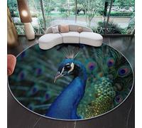 Alfombra Redonda Antideslizante de Franela 160 cm, Vistoso Pelo Corto Suave, Primer Plano Animal Pavo Real Plumas Diseño, Alfombra Decorativa para Salón Dormitorio y Habitación Infantil