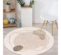 Alfombra redonda antideslizante redonda lavable, alfombra moderna abstracta multicolor, beige, 130 cm