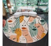 Alfombra Redonda Arte Abstracto del Rostro Humano Lavable a máquina, Antideslizante, de Pelo bajo y no desprende Pelo 100 cm (Round) para Sala de Estar, Dormitorio salón Naranja-Verde