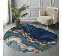 Alfombra Redonda Arte Fluido Abstracto Suave y acogedora, Lavable Antideslizante Patrón De Mármol Líneas Alfombra, fácil de cuidar Azul Alfombras para Dormitorio Sala de Estar - 60cm