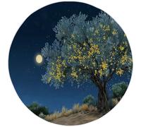 Alfombra Redonda Azul Oscuro de 90 cm, alfombras con patrón Luna Olivo Luciérnagas, Lavable a máquina Alfombra Fantasía Antideslizante para Dormitorio Sala de Estar Cocina