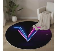 Alfombra Redonda Azul para Salon 120cm, Alfombra con Estampado Letra V De Neón Líneas Lavable, Antideslizante Estilo Tecnológico Moderno Alfombras, para Dormitorio Cocina Comedor Balcón Interior
