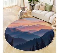 Alfombra Redonda Azul para Salon 120cm, Alfombra con Estampado Montañas Bosques Lavable, Antideslizante Paisaje Natural Alfombras, para Dormitorio Cocina Comedor Balcón Interior
