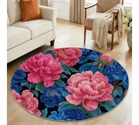 Alfombra Redonda Azul Polvo, Alfombras Ultrasuave Lavable de Pelo Corto Tradicional Realista Floral Hoja - Alfombra Redonda Antideslizante para Sala de Estar Dormitorio 60 cm