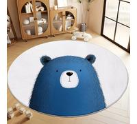 Alfombra Redonda Azul Y Níveo, Alfombras Ultrasuave Lavable de Pelo Corto Minimalista Dibujos Animados Animales Oso - Alfombra Redonda Antideslizante para Sala de Estar Dormitorio 80 cm