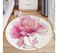 Alfombra Redonda Blanco 120 Cm, Minimalista Moderno Antideslizante De Felpa Esponjosa, Lavable para Sala De Estar, Dormitorio, Pasillo, Cocina, Oficina, Flores Rosas En Acuarela Suave Y Cómodo