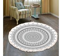 Alfombra Redonda Bohemia Con Borlas, Alfombra Circular Suave De Pelo Corto De Imitación Algodón Y Lino, Antideslizante Y Lavable Con Estampado Étnico Para Sala De Estar, Dormitorio, 90cm/35.4in-f