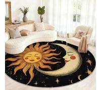 Alfombra Redonda Bohemia de 100 cm, Alfombra Redonda de Luna y Sol, Alfombra pequeña Antideslizante para habitación de niños, Sala de Juegos, Mesa de café, decoración del hogar