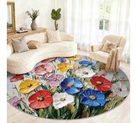 Alfombra Redonda Bohemia de 120 cm, alfombras Redondas Florales Bohemias para Dormitorio, alfombras Circulares Antideslizantes para Sala de Estar, Oficina, Mesa de café, decoración del hogar