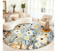 Alfombra Redonda Bohemia de 210 cm, alfombras Bohemias Florales para Sala de Estar, alfombras Redondas Antideslizantes para Dormitorio, Mesa de Comedor, decoración del hogar