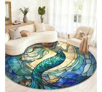 Alfombra Redonda Bohemia de 90 cm, Alfombra Redonda de Sirena, Alfombra pequeña Lavable para habitación de niños, Sala de Juegos, Mesa de Centro, decoración del hogar