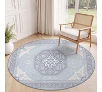 Alfombra redonda bohemia tradicional de 60 cm, diseño geométrico de Paisley bordillo lavable a máquina para sala de estar, azul gris antideslizante, pelo corto alfombra redonda impresa para habitación