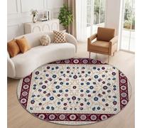 Alfombra redonda bohemia tradicional de 90 cm, flor de vid con borde de Paisley lavable a máquina para sala de estar, antideslizante, impresa para comedor, habitación infantil, color beige