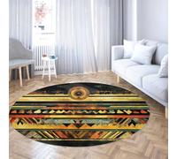 Alfombra redonda Boho Alfombras de área lavables de círculo grande para dormitorio Sala de estar Baño Tapete circular Tribal Geométrica Estampado tonos tierra (Óxido/Oro/Negro/Turquesa) 100cm