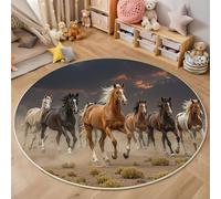 Alfombra Redonda, Caballo Corriendo Estilo Salvaje Natural Antideslizante De Felpa Esponjosa, Lavable para Sala De Estar, Dormitorio, Pasillo, Cocina, Marrón
