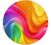 Alfombra Redonda Colorful de 90 cm, Alfombra con patrón Abstracto Brillante Geométrico Líneas Onduladas, Lavable a máquina Alfombra Antideslizante para Dormitorio Sala de Estar Cocina