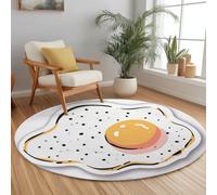 Alfombra redonda Comida De Dibujos Animados Con Huevos Fritos Abstractos 120 cm, lavable Antideslizante suave para baño dormitorio Alfombra redonda estampado Minimalista para Cocina Salón Dormitorio