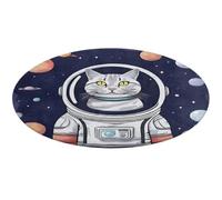 Alfombra redonda con diseño de gato en el espacio, suave, absorbente, antideslizante, para puerta delantera y trasera, 80 x 80 cm, para dormitorio, sala de estar, decoración del hogar