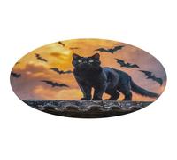 Alfombra redonda con diseño de gato negro que se mueve en el techo, suave, absorbente, antideslizante, para puerta delantera, trasera, 60 x 60 cm, para dormitorio, sala de estar, decoración del hogar