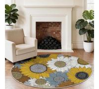 Alfombra redonda con diseño de girasoles florales, arte vintage, lavable a máquina, para sala de juegos y guardería, antideslizante, multicolor, para niños y mascotas, alfombra suave de pelo bajo de