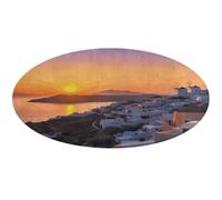 Alfombra redonda con diseño de paisaje de isla de Grecia, suave, absorbente, antideslizante, para puerta delantera y trasera, 90 x 90 cm, para dormitorio, sala de estar, decoración del hogar