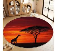 Alfombra Redonda con Elegante Plantas Animales Jirafa Patrón Impreso 120 cm, Alfombra Rojo de Pelo Corto Antideslizante para Salón - Muy Suave y Lavables en Lavadora