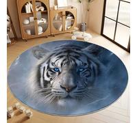 Alfombra Redonda con Fantasía Exquisito Animales Tigre Blanco Patrón Impreso 60 cm, Alfombra Azul Grisáceo de Pelo Corto Antideslizante para Salón - Muy Suave y Lavables en Lavadora