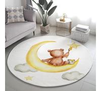 Alfombra Redonda Con Lindo Patrón De Oso Y Luna, Suave Y Antideslizante Para Habitación Infantil, Salón Y Sala De Juegos, Alfombra Decorativa Cómoda Para Todo Tipo De Espacios, 90 cm, Color 1