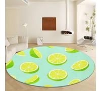 Alfombra Redonda con Minimalismo Fruta Lima Patrón Impreso 100 cm, Alfombra Verde Claro de Pelo Corto Antideslizante para Salón - Muy Suave y Lavables en Lavadora