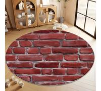 Alfombra Redonda con Moderno Minimalismo Ciudad Pared De Ladrillo Patrón Impreso 60 cm, Alfombra Rojo de Pelo Corto Antideslizante para Salón - Muy Suave y Lavables en Lavadora