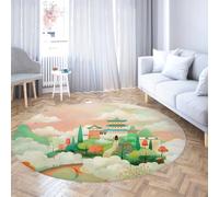 Alfombra Redonda con Tema jardín Chino fantasía Cuento Hadas Alfombra Circular Castillo Alfombras Circular Lavable Ultra Suave para Aula guardería 200cm