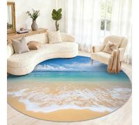 Alfombra Redonda con temática oceánica de 160 cm, para Sala de Estar, Alfombra Redonda Lavable Grande para Dormitorio, Mesa de Comedor, decoración del hogar